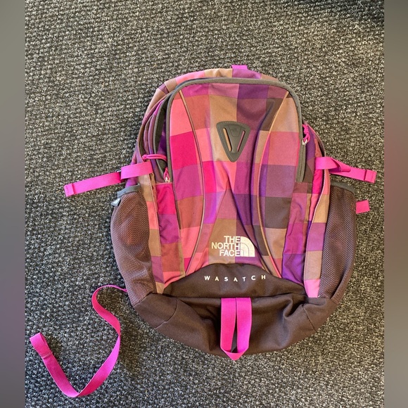 The North Face Wasatch Backpack Book Bag Plaid Pink - Picture 6 of 7